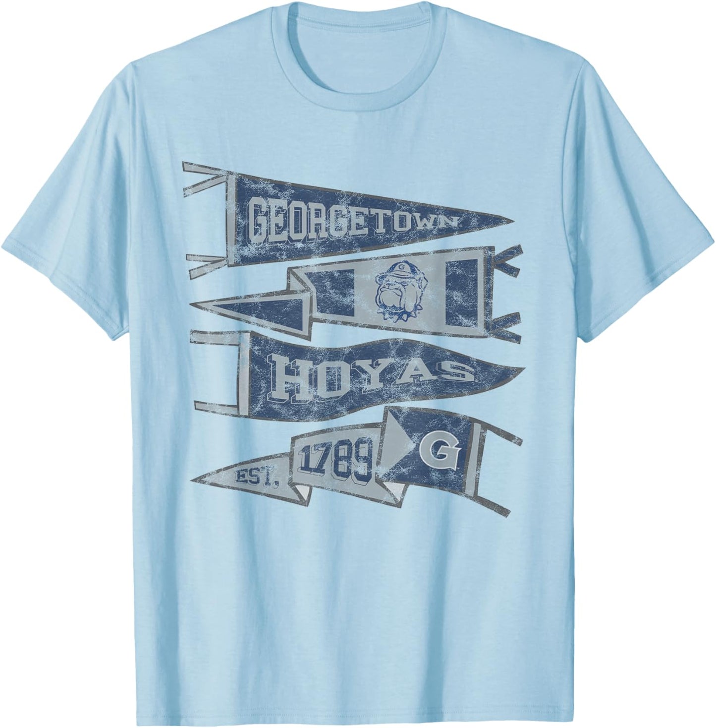 Georgetown University Hoyas Distressed Pennants T-Shirt - T-Shirt | Light Blue