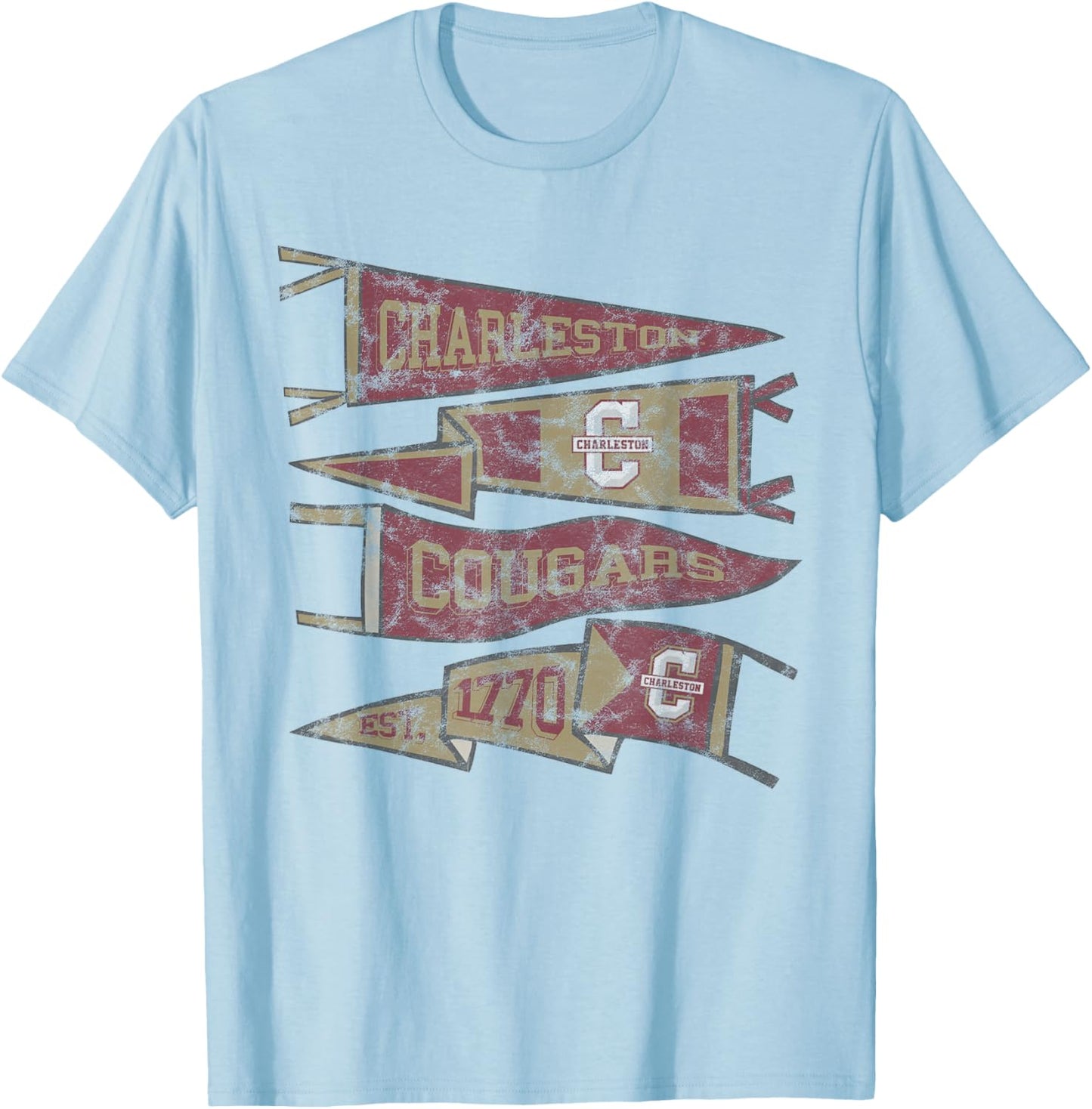 College of Charleston Cougars Distressed Pennants T-Shirt - T-Shirt | Light Blue