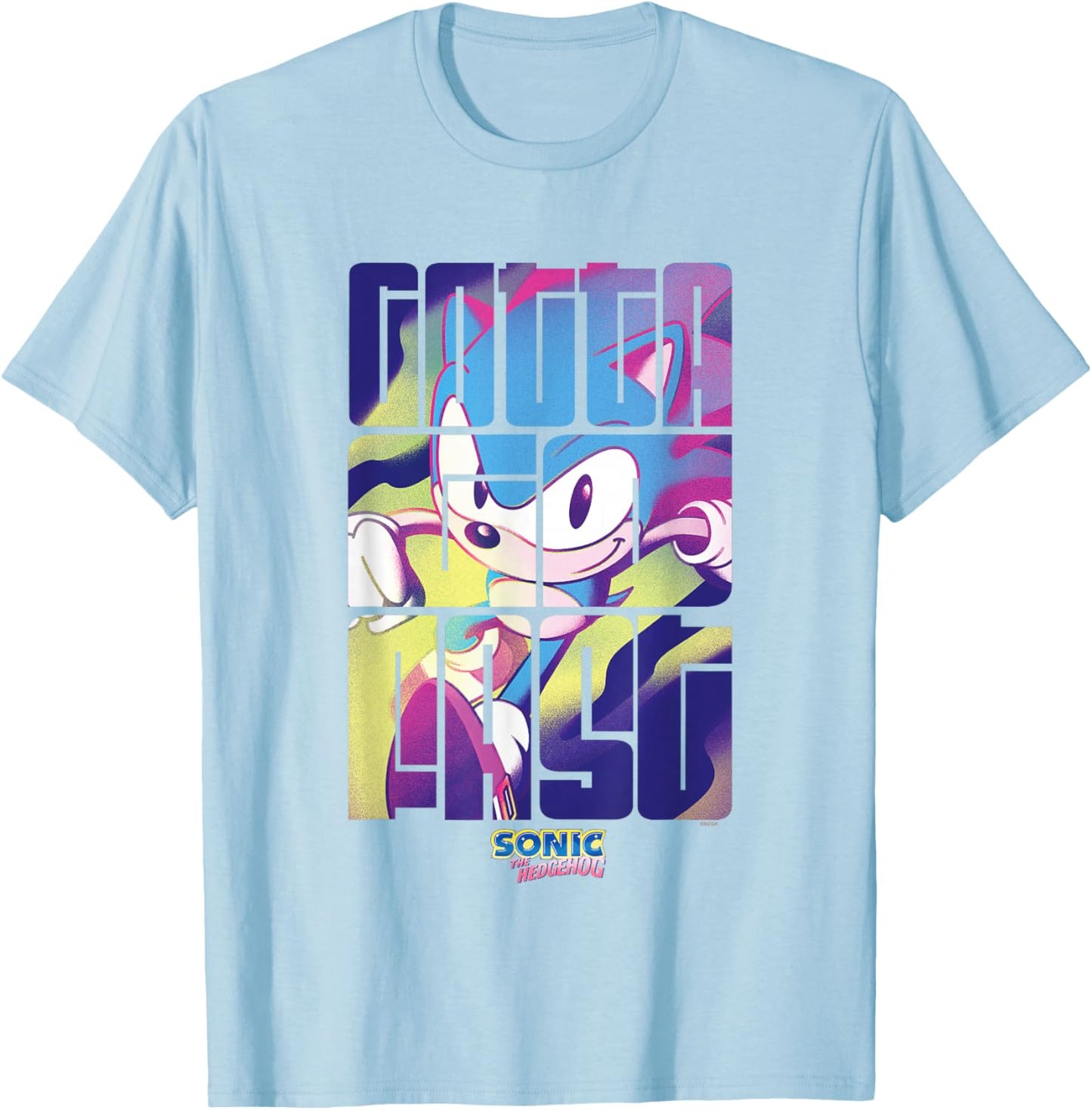 Sonic The Hedgehog Gotta Go Fast Vintage Logo T-Shirt - T-Shirt | Light Blue