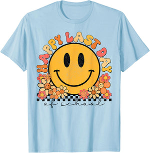 Happy Last Day Of School Students Teachers Groovy Smile Face T-Shirt - T-Shirt | Light Blue