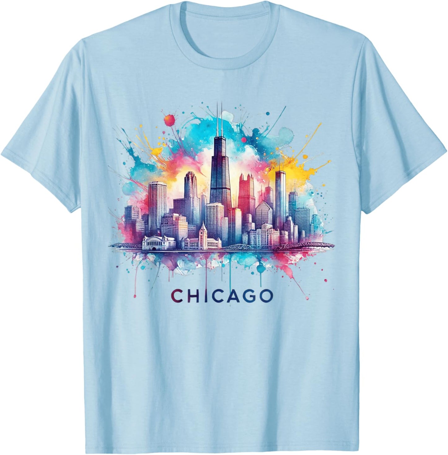 Vintage Chicago Illinois City Skyline Shirt Women Girls T-Shirt - T-Shirt | Light Blue