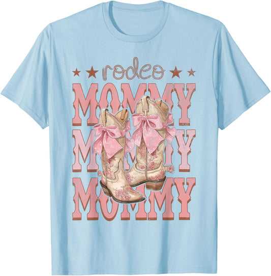 Rodeo Mommy Pink Boots Coquette Cow-Girl Birthday Party T-Shirt - T-Shirt | Light Blue