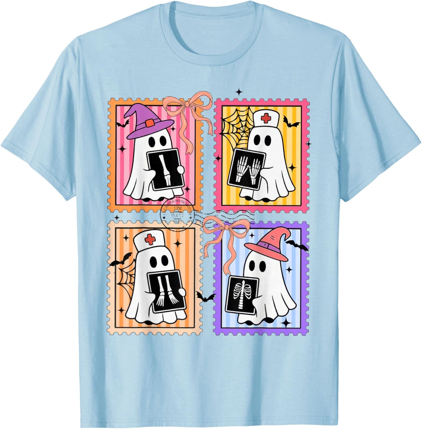 Halloween Radiology Technologist RAD Tech X-ray Ghost Stamp T-Shirt - T-Shirt | Light Blue