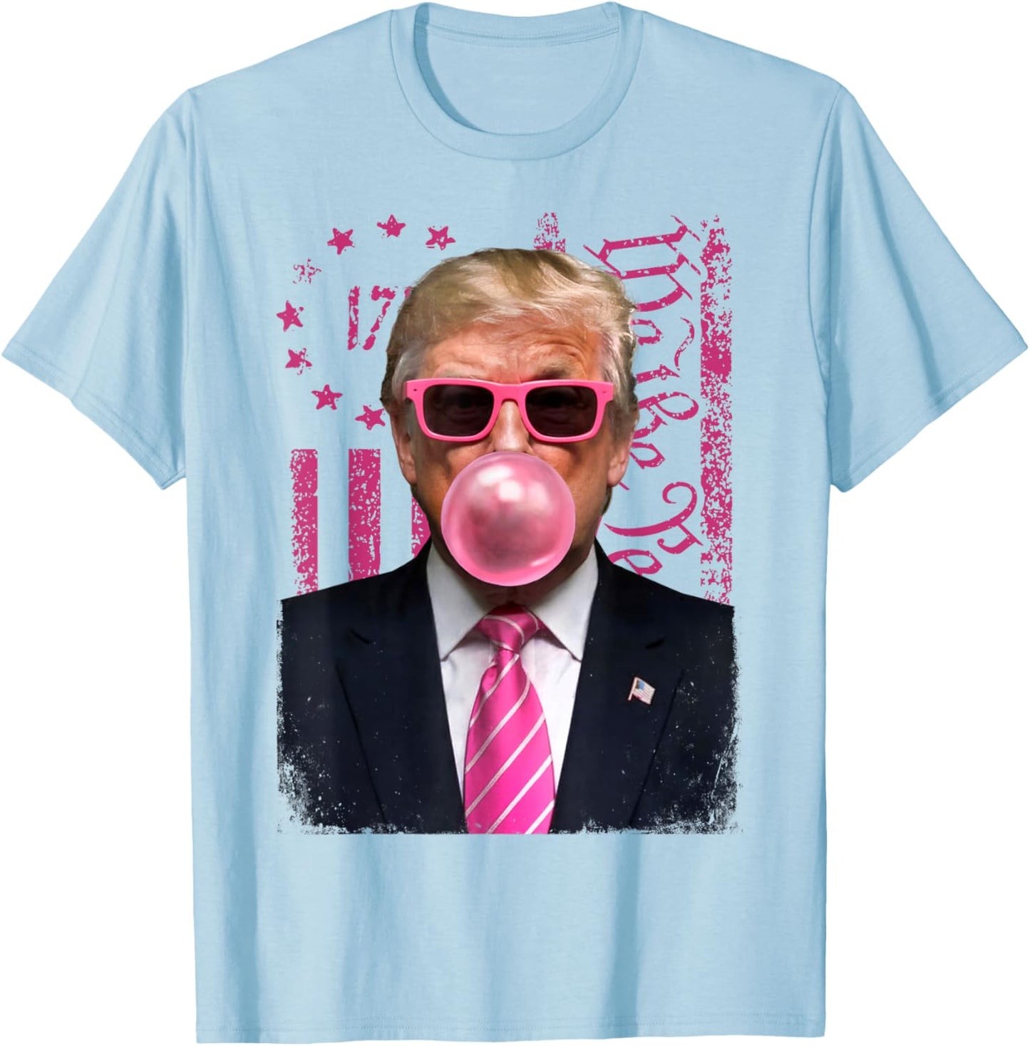 Donald Trump Pink Bubblegum Satire - Pop Art with USA Flag T-Shirt - T-Shirt | Light Blue