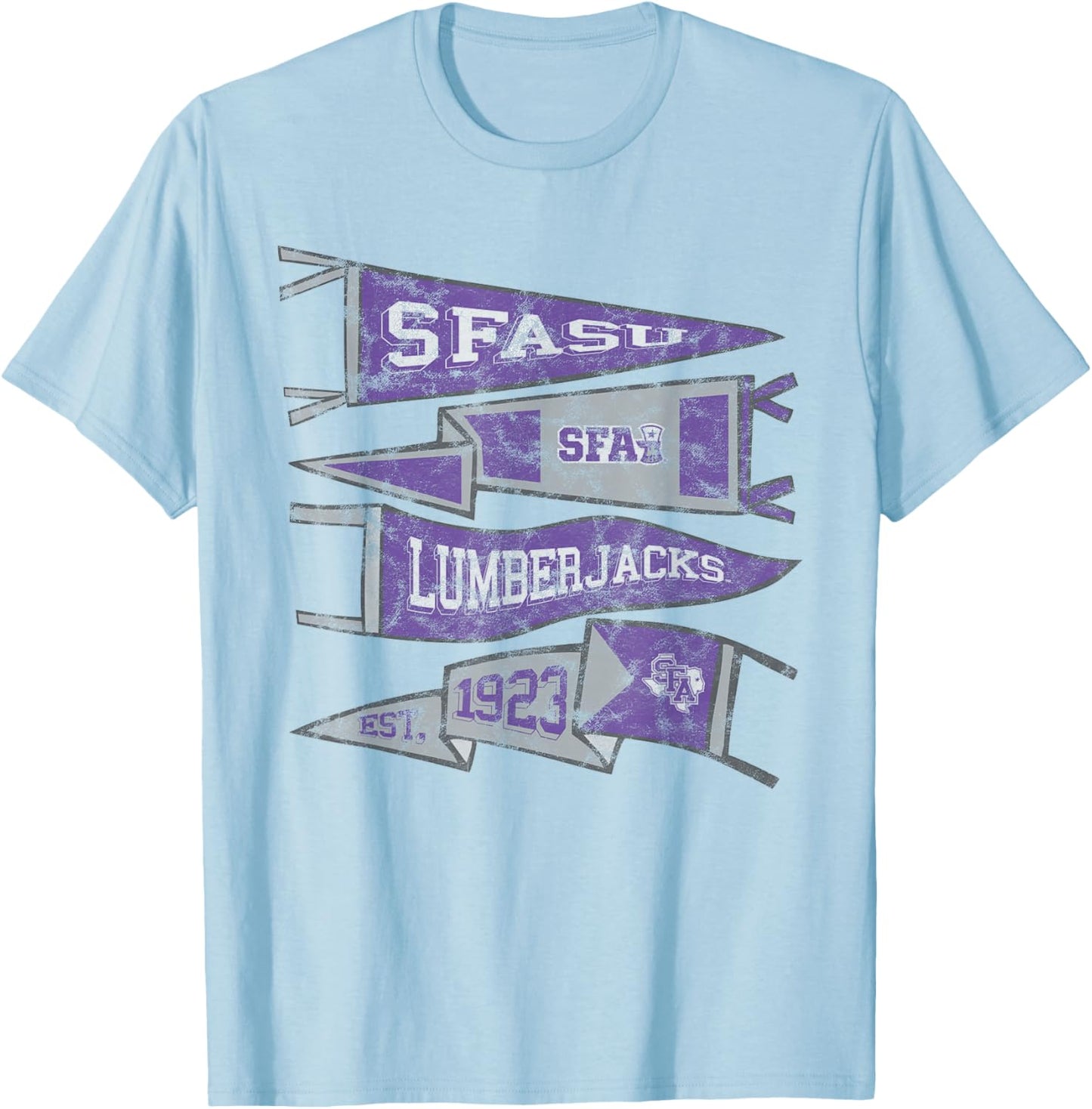 Stephen F. Austin State Lumberjacks Distressed Pennants T-Shirt - T-Shirt | Light Blue