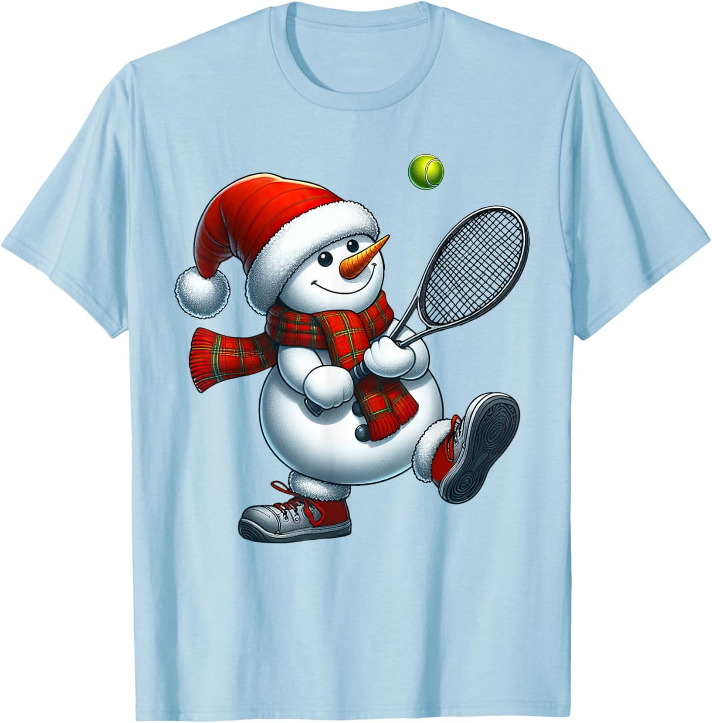 Tennis Snowman Santa Hat Christmas Xmas Boys Girls Kids T-Shirt - T-Shirt | Light Blue