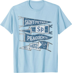 Saint Peter's University Peacocks Distressed Pennants T-Shirt - T-Shirt | Light Blue