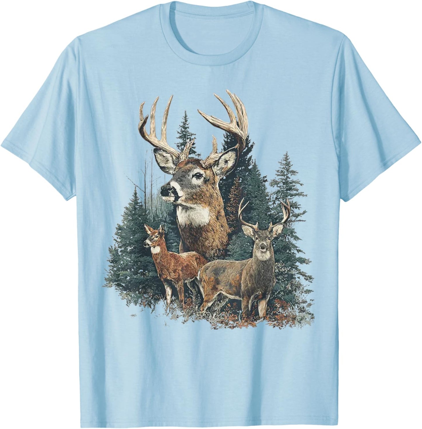Vintage Deer 90s Graphic Style Hunter Deer Faded Nature T-Shirt - T-Shirt | Light Blue