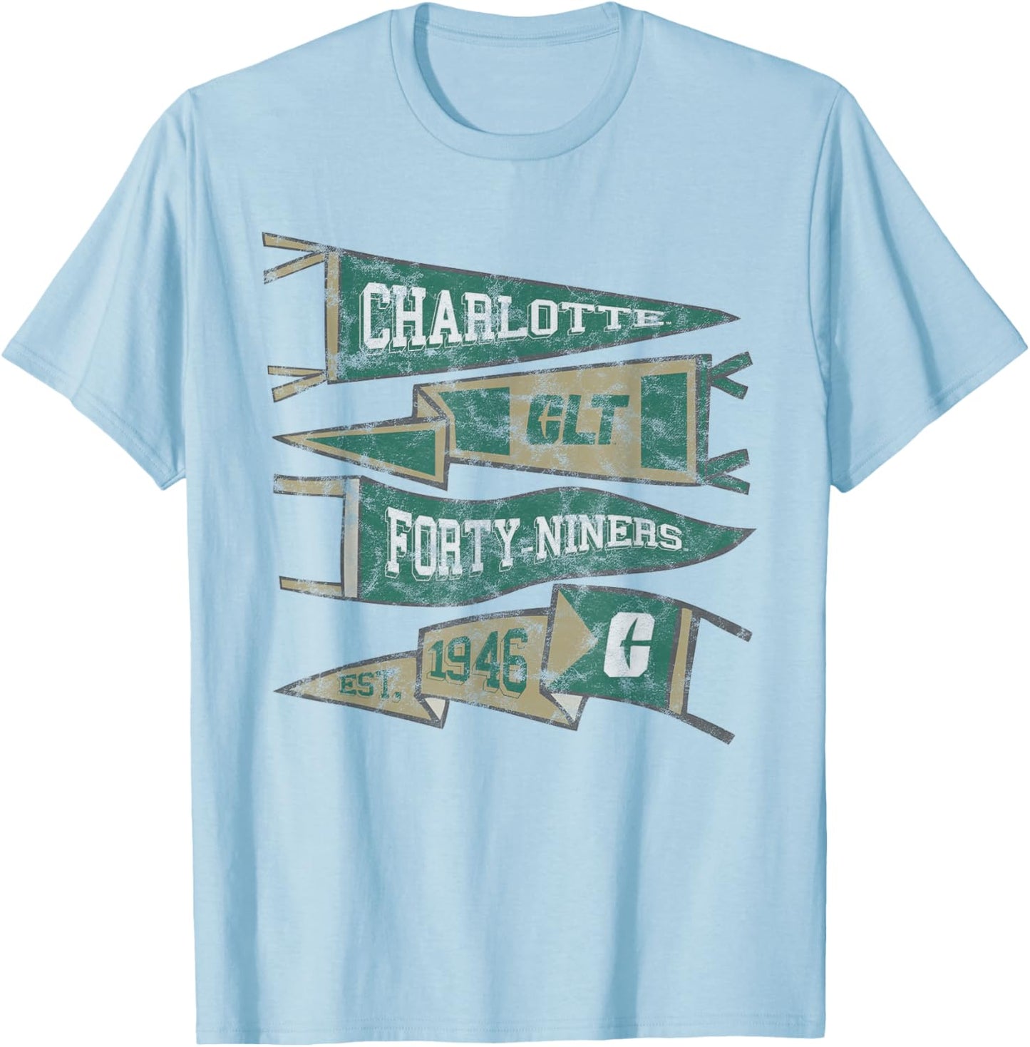 UNC Charlotte 49ers Distressed Pennants T-Shirt - T-Shirt | Light Blue