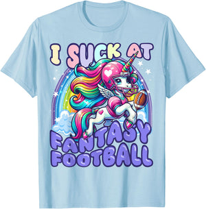 I Suck at Fantasy Football Unicorn Rainbow Loser Men T-Shirt - T-Shirt | Light Blue