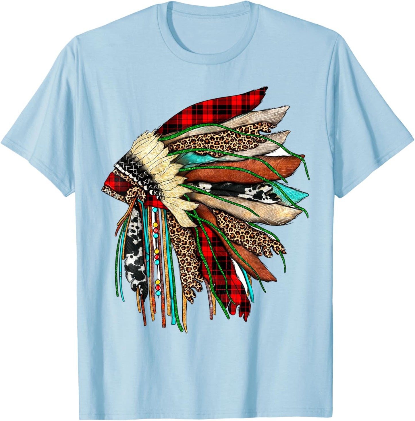 Headdress Native Indian Warrior Chief Vintage Design T-Shirt - T-Shirt | Light Blue