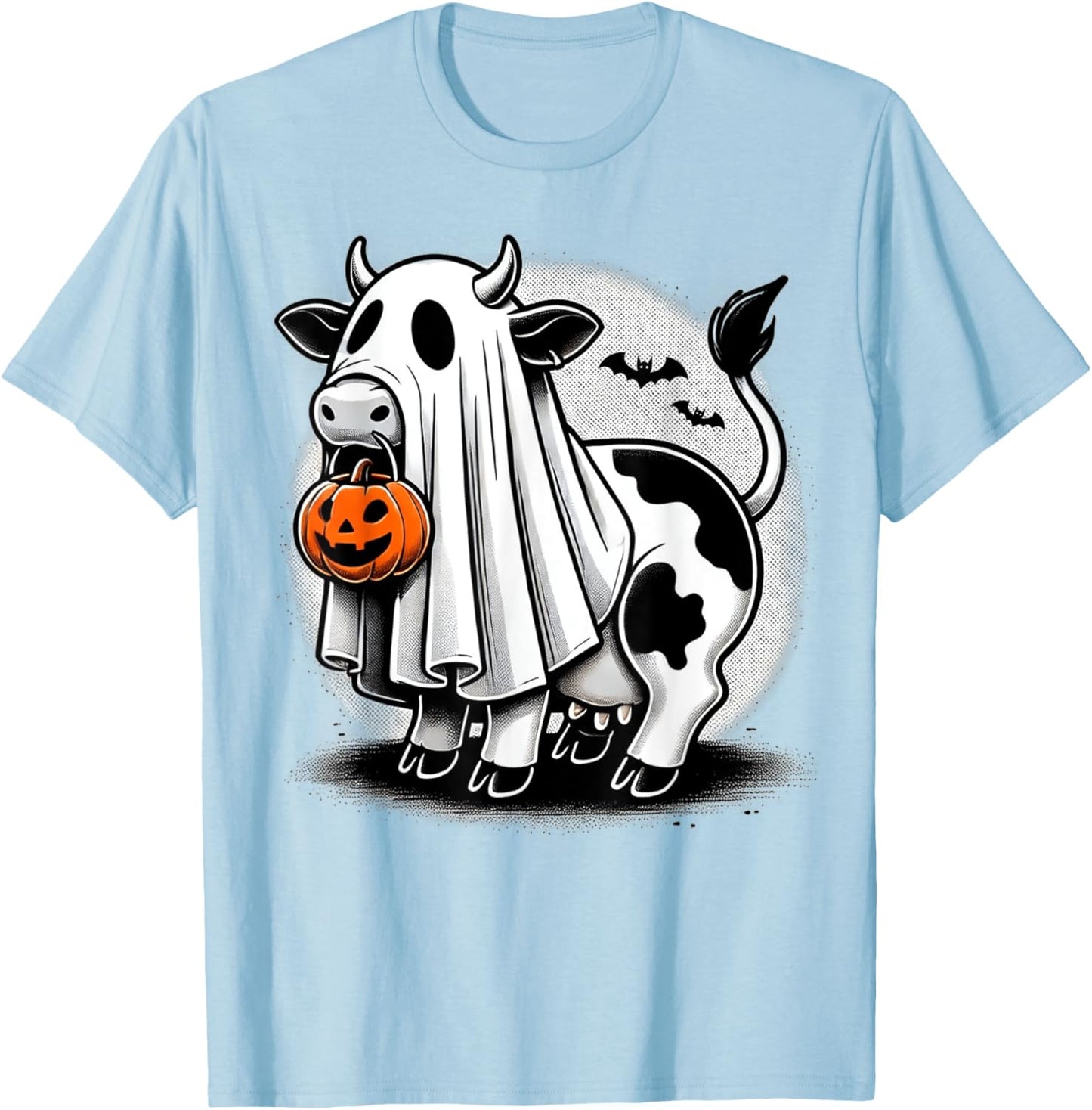 Awesome Moo Halloween Cow Wearing Ghost Costume With Pumpkin T-Shirt - T-Shirt | Light Blue