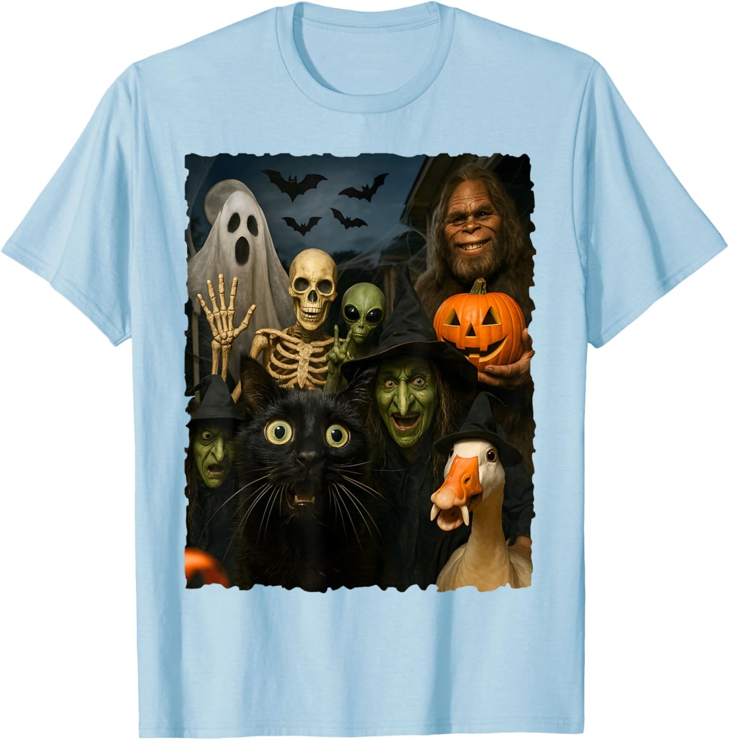 Ghost Bats Goose Bigfoot Alien Funny Cat Skeleton Witch 2025 T-Shirt - T-Shirt | Light Blue