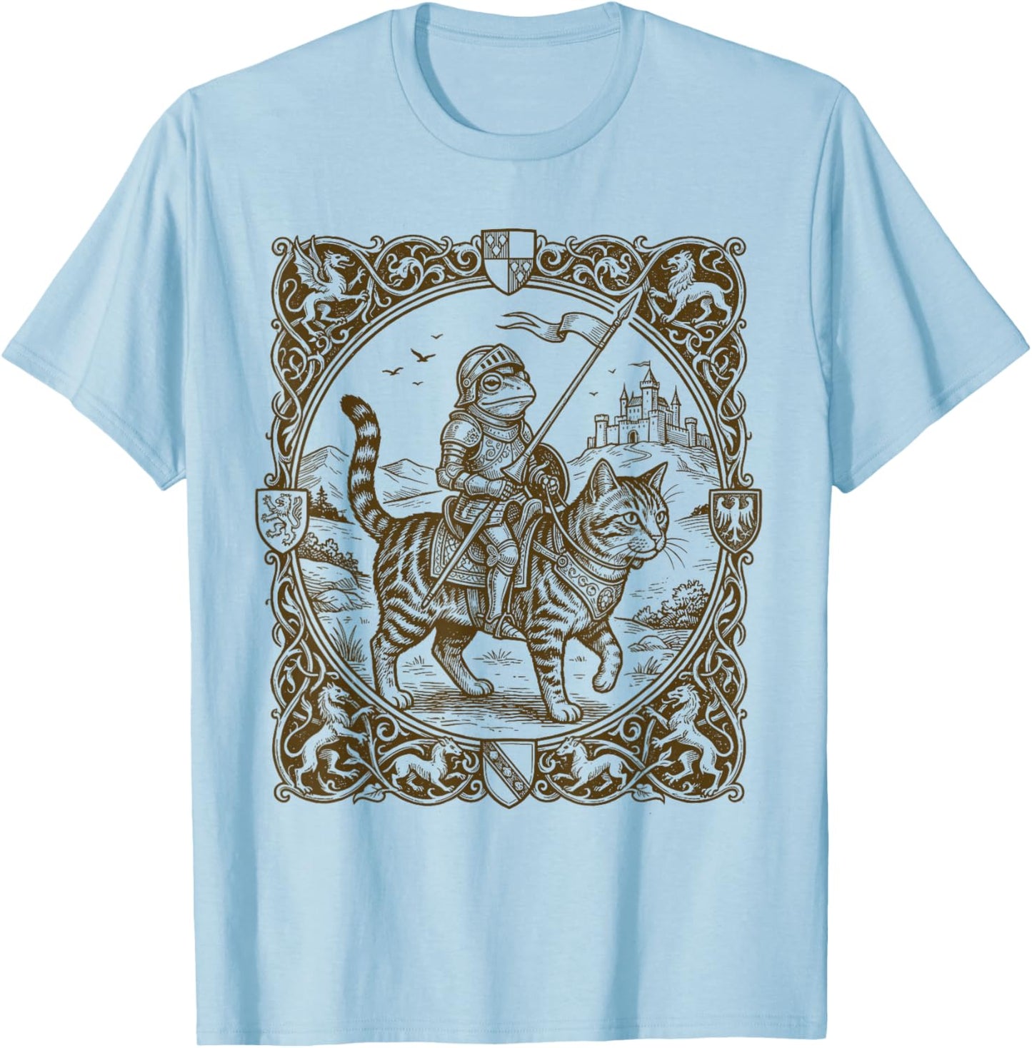 Medieval Frog On Cat T-Shirt - T-Shirt | Light Blue