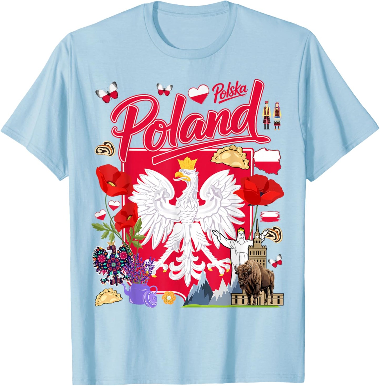 Polska Polish Flag Outfit Idea for Kids Poland Folk Themed T-Shirt - T-Shirt | Light Blue