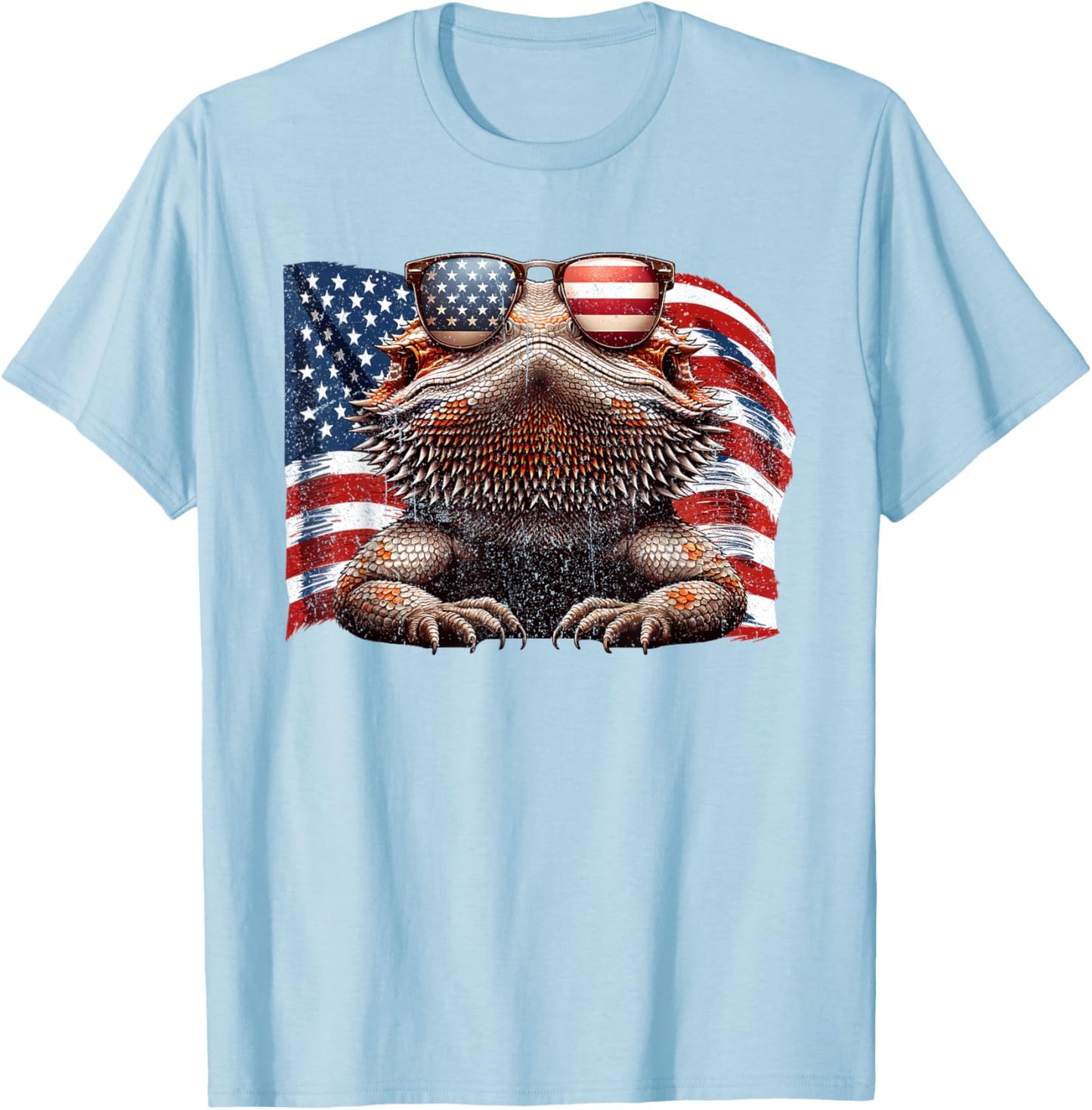 Vintage Bearded Dragon Reptiles Lovers USA Flag Sunglasses T-Shirt - T-Shirt | Light Blue