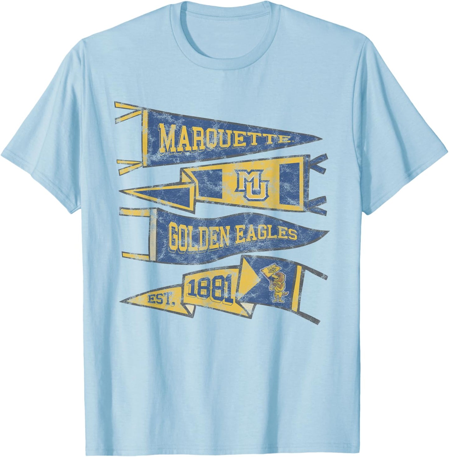 Marquette University Golden Eagles Distressed Pennants T-Shirt - T-Shirt | Light Blue