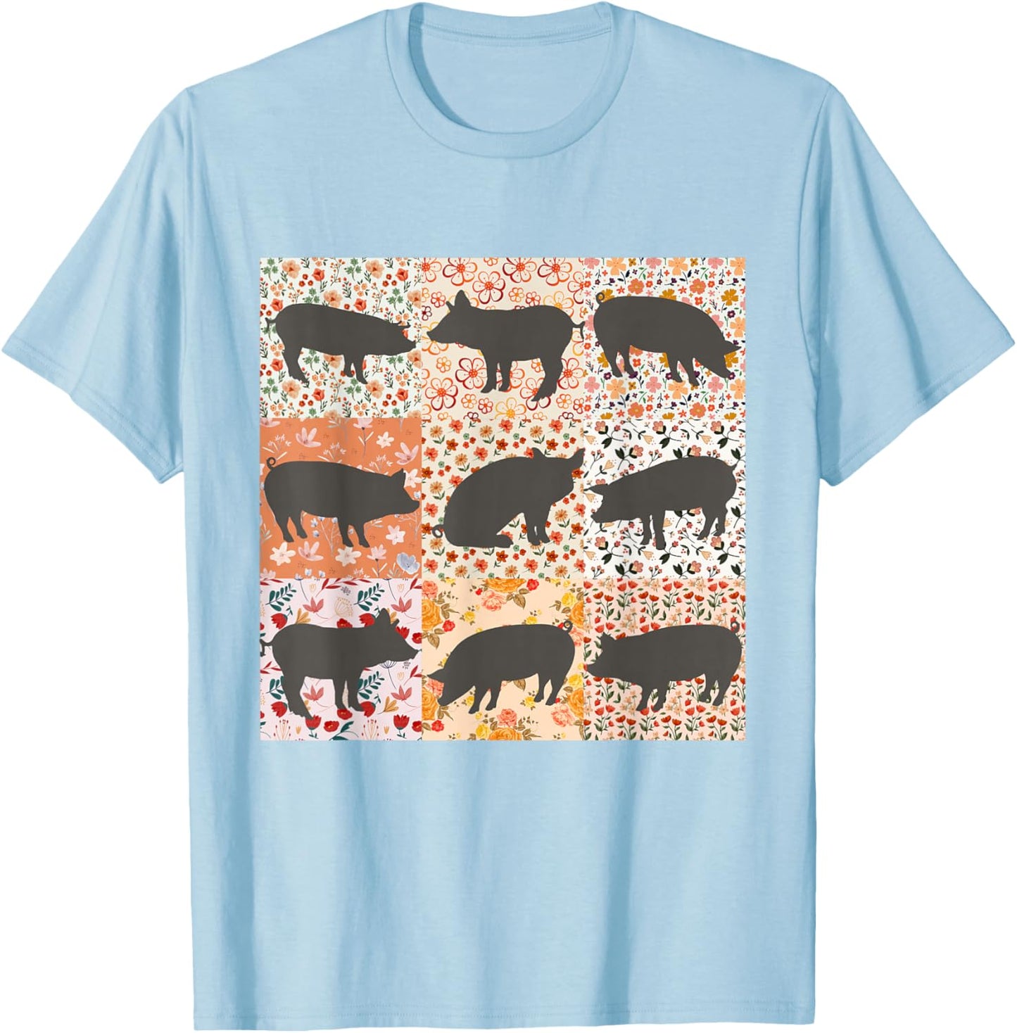 Pig Mom Pig Lover Show Mom Farm Life Farmer Floral Boho Pig T-Shirt - T-Shirt | Light Blue