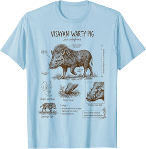 Visayan Warty Pig Anatomy Detailed Philippine Wildlife T-Shirt - T-Shirt | Light Blue
