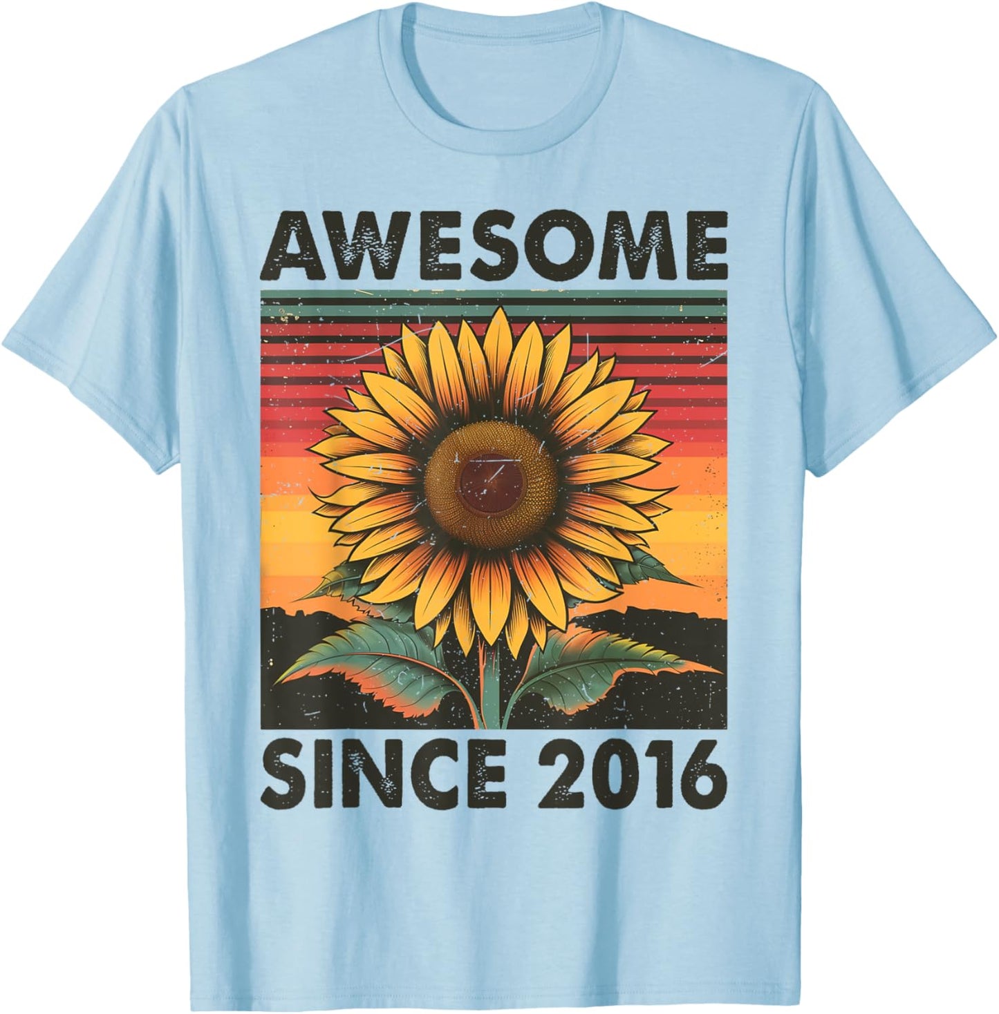 8 Years Old Gift Awesome Since 2016 Sunflower 8th Birthday T-Shirt - T-Shirt | Light Blue