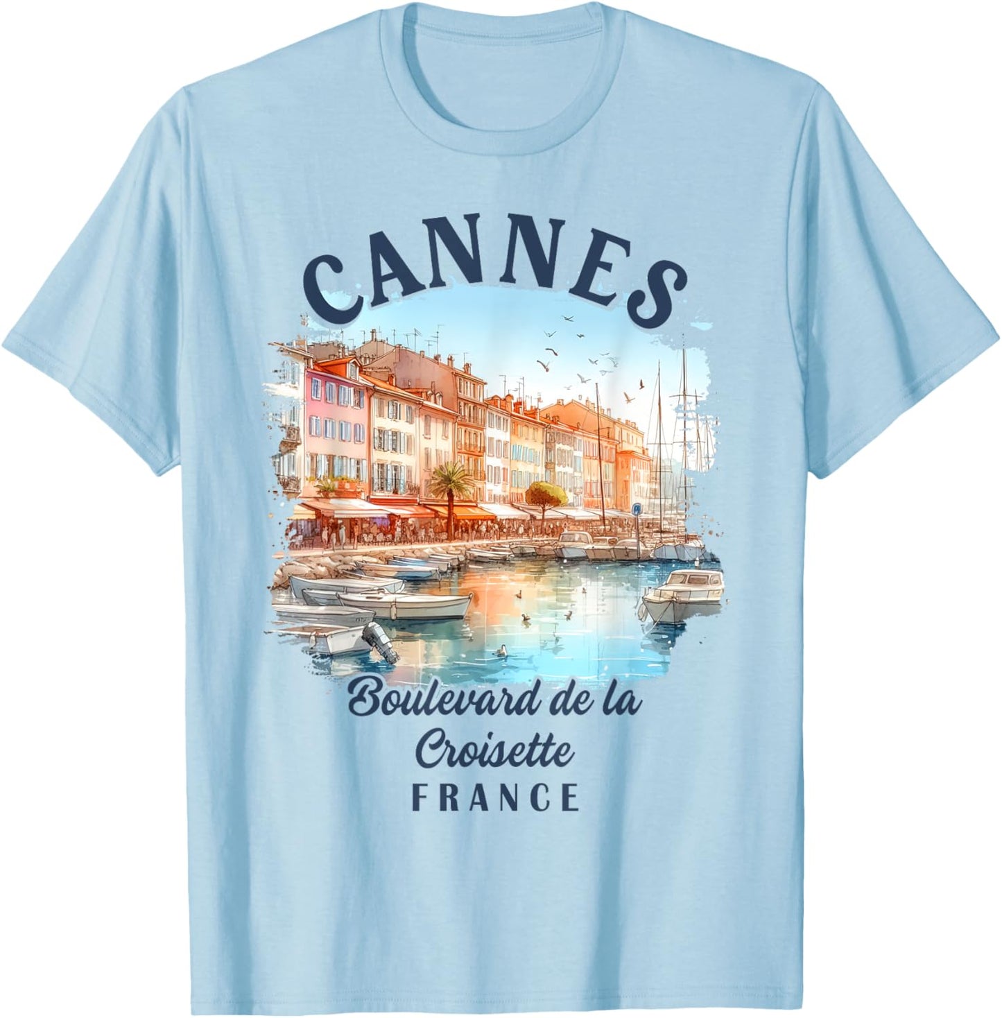 Cannes France Travel Trip Cannes Boulevard De La Croisette T-Shirt - T-Shirt | Light Blue