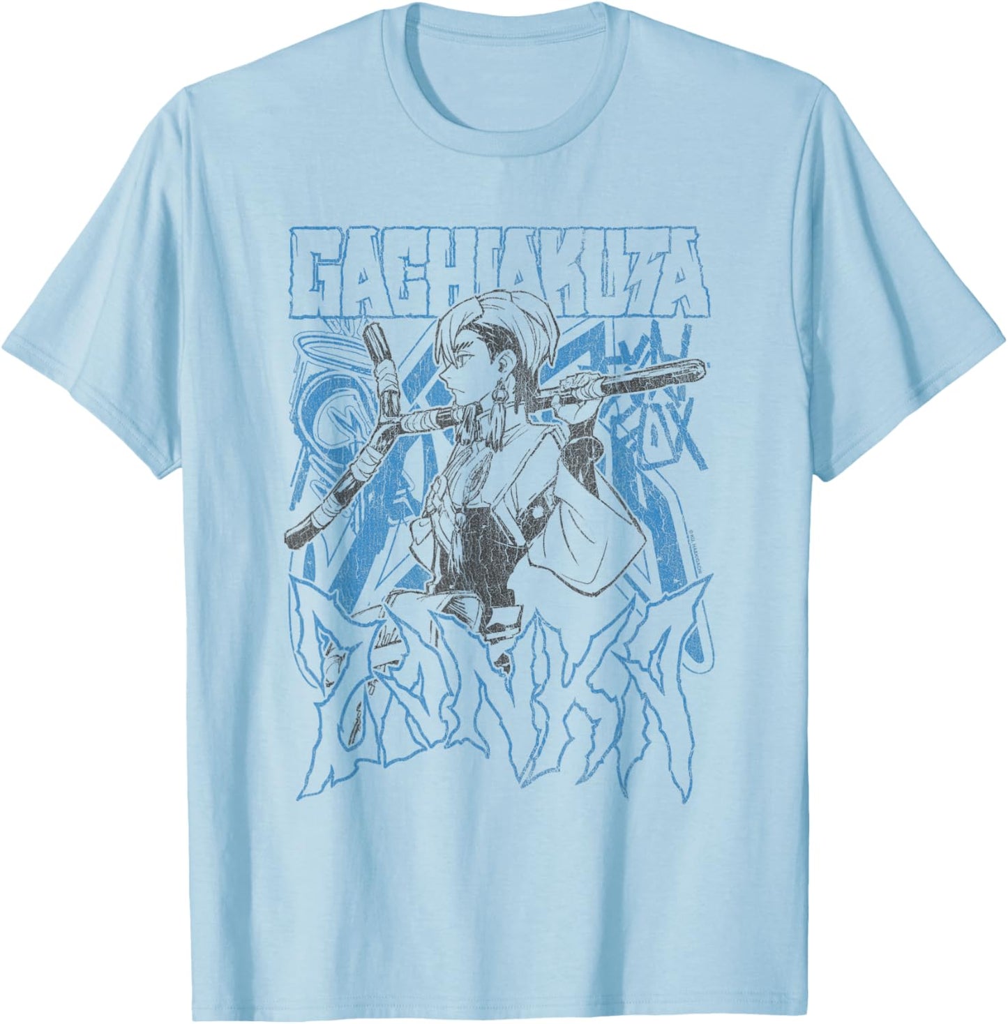 Zanka Pose with Blue Logo Graffiti Anime T-Shirt - T-Shirt | Light Blue