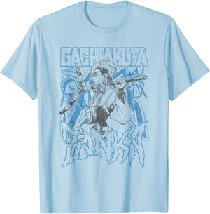Zanka Pose with Blue Logo Graffiti Anime T-Shirt - T-Shirt | Light Blue
