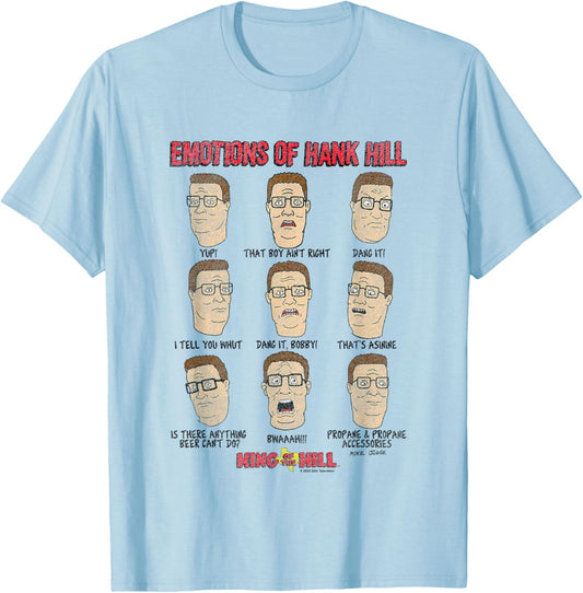 King of The Hill All Emotions of Hank Hill Big Chest Poster T-Shirt - T-Shirt | Light Blue