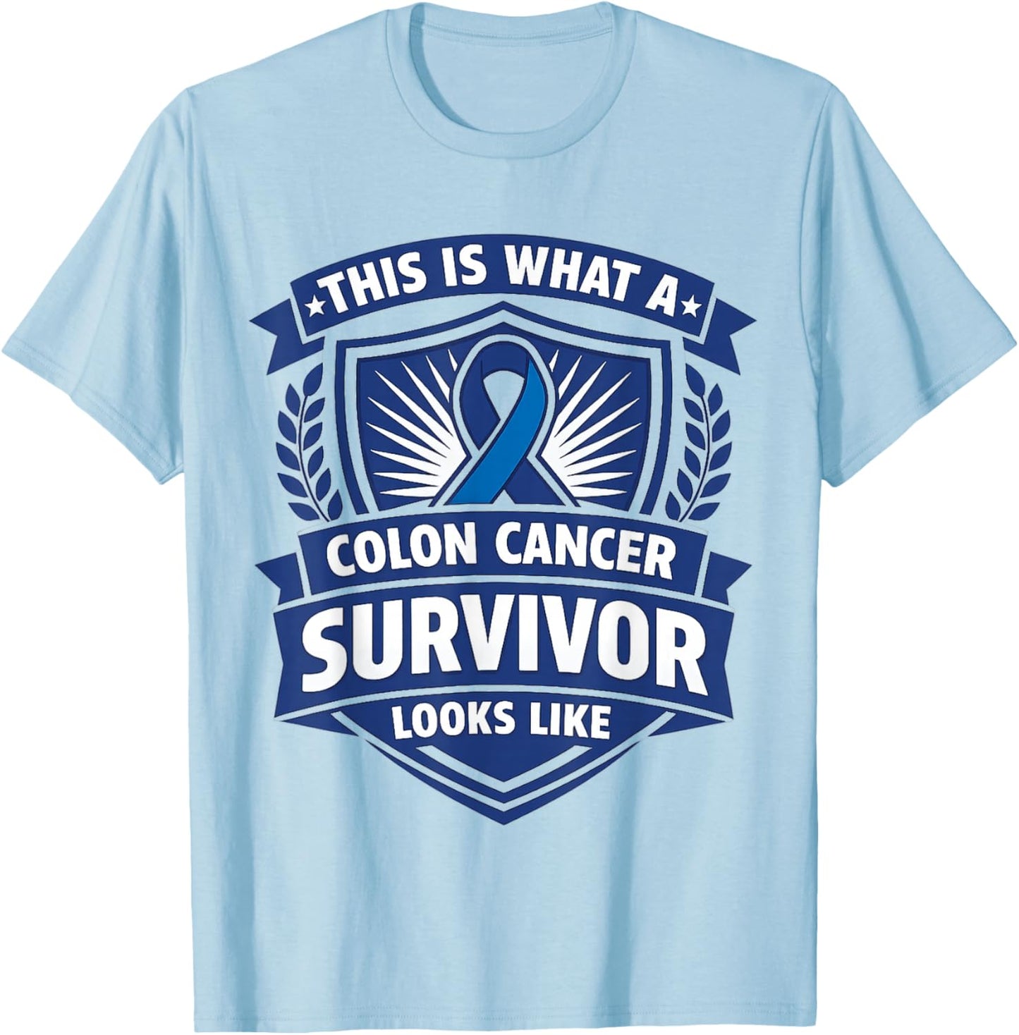 Colon Cancer Survivor Awareness Blue Support Ribbon T-Shirt - T-Shirt | Light Blue