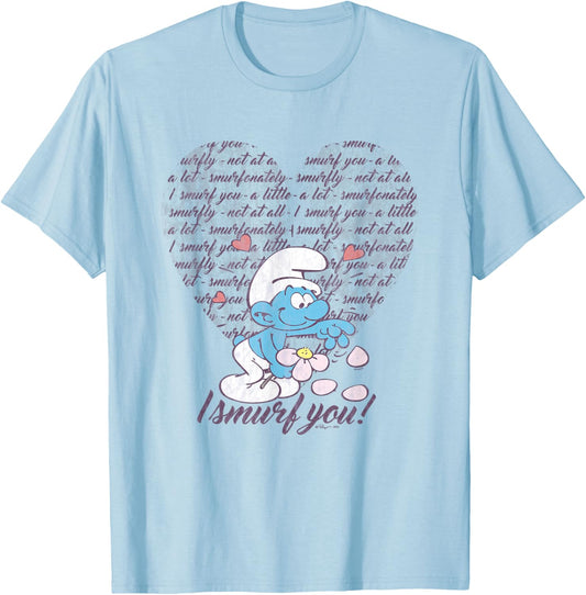 The Smurfs Valentine's Day I Smurf You! Vintage Heart Logo T-Shirt - T-Shirt | Light Blue