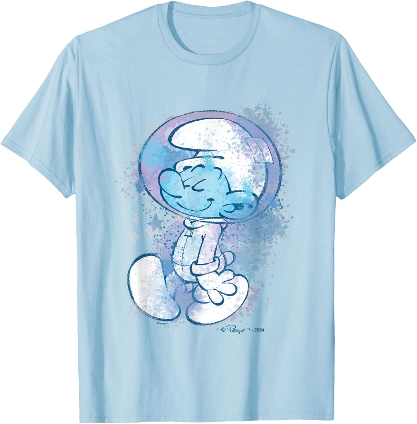 The Smurfs Cute Smurf Astronaut Paint Splash Chest Portrait T-Shirt - T-Shirt | Light Blue