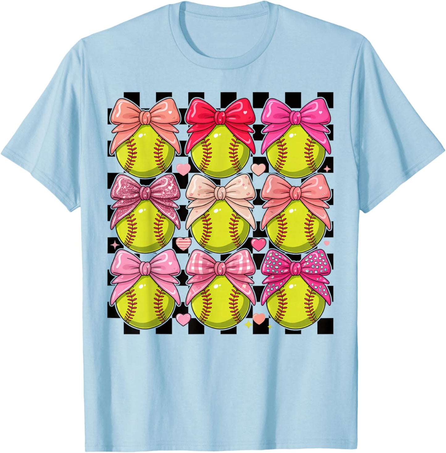 Girls Softball Pink Coquette Bow Softball Vibes Toddler T-Shirt - T-Shirt | Light Blue