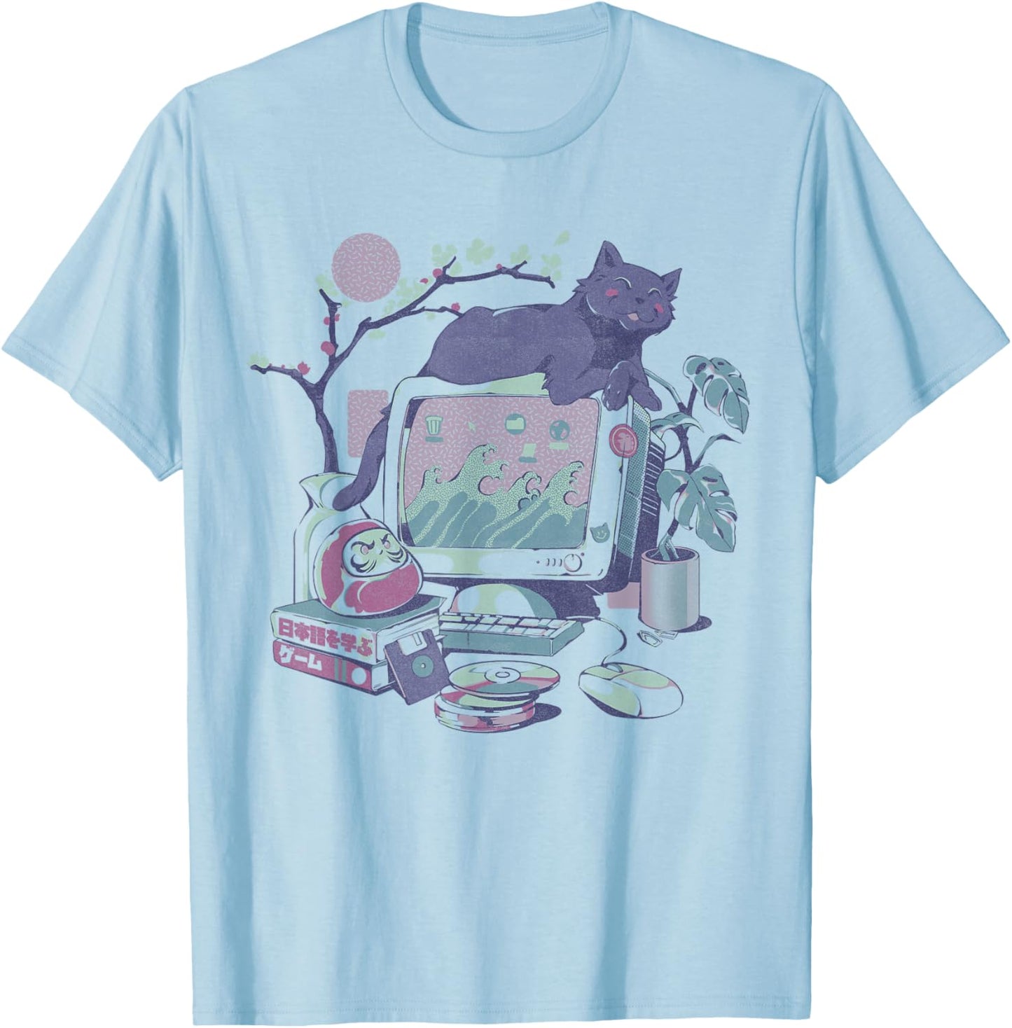 Vaporwave Desktop Collection Vintage Japanese Aesthetics T-Shirt - T-Shirt | Light Blue