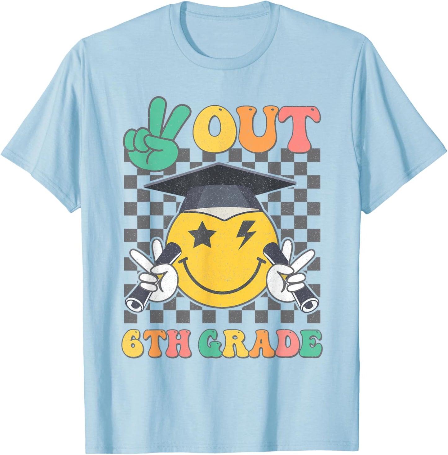 Groovy Peace Out 6th Grade Last Day of School Sixth Grade T-Shirt - T-Shirt | Light Blue