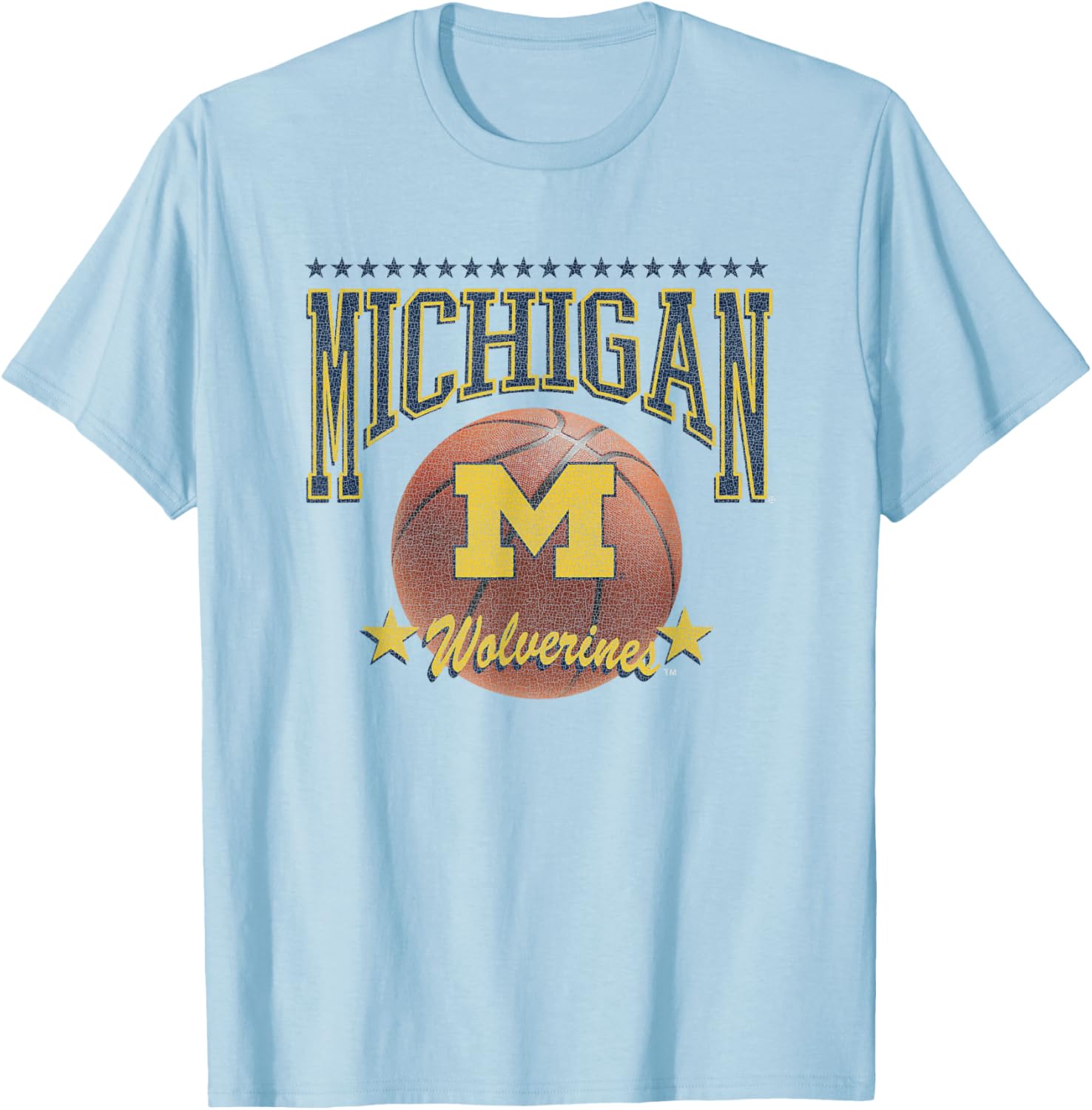 Michigan Wolverines Basketball Vintage Stars T-Shirt - T-Shirt | Light Blue