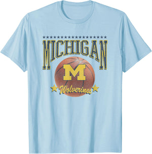 Michigan Wolverines Basketball Vintage Stars T-Shirt - T-Shirt | Light Blue