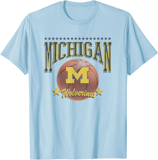 Michigan Wolverines Basketball Vintage Stars T-Shirt - T-Shirt | Light Blue
