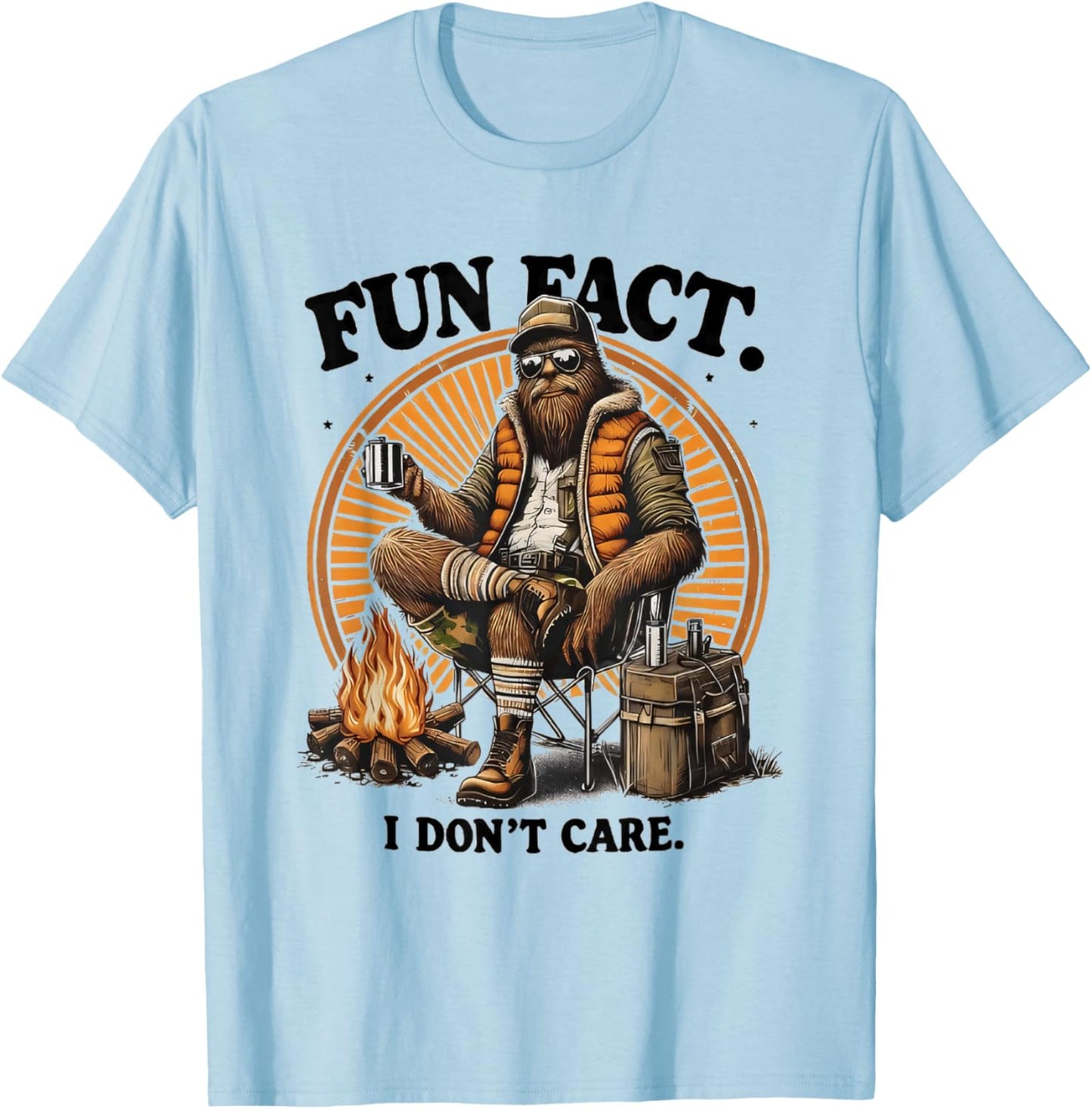 Fun Fact I Dont Care Hiking Bigfoot Sasquatch Funny T-Shirt - T-Shirt | Light Blue