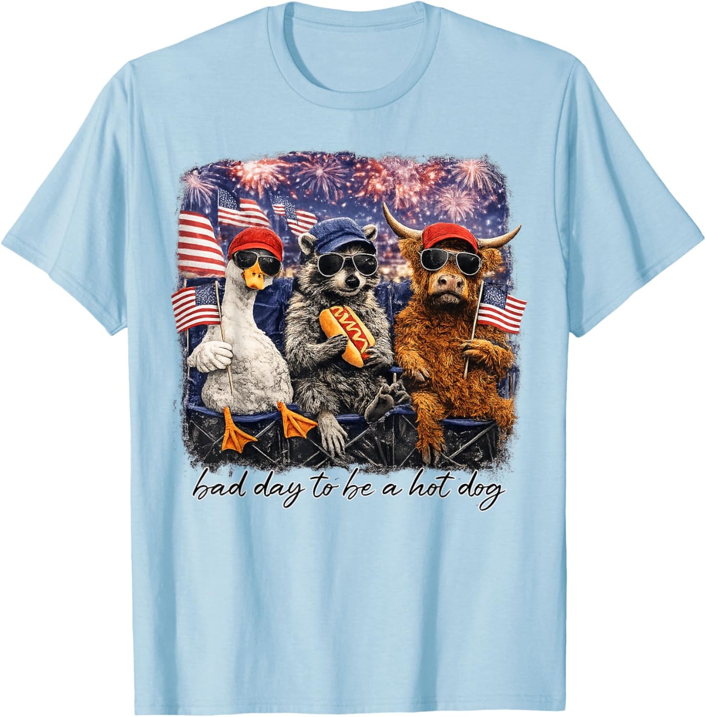 Funny 4th of July Independence Day Bad Day to Be A Hotdog T-Shirt - T-Shirt | Light Blue
