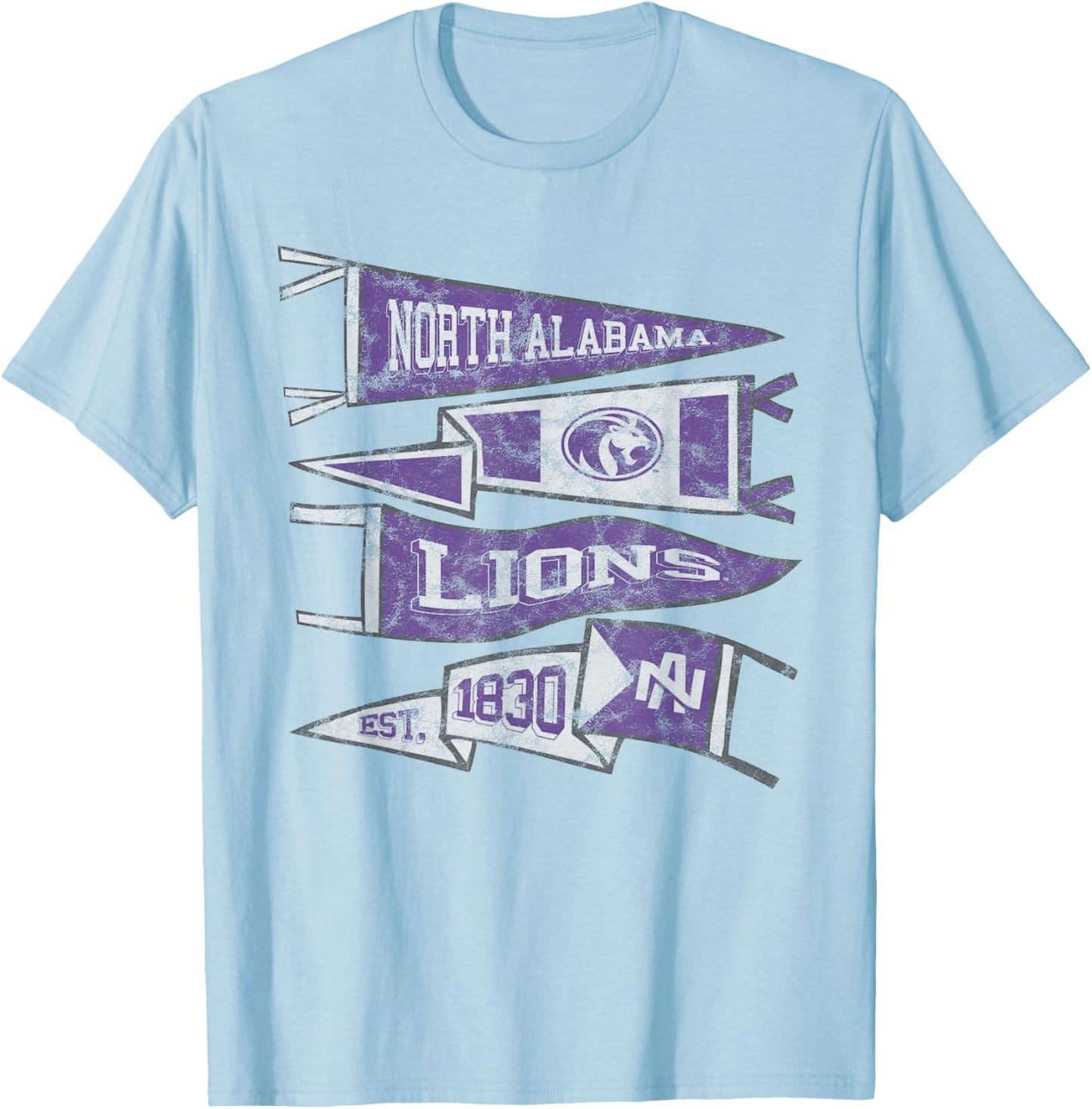 University of North Alabama UNA Lions Distressed Pennants T-Shirt - T-Shirt | Light Blue