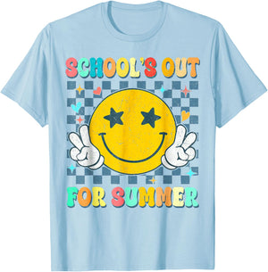 Last Day of School Retro Schools Out for Summer Teacher T-Shirt - T-Shirt | Light Blue