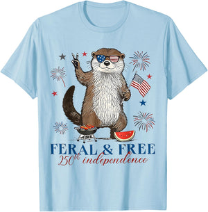 250th Independence 4th of July Shirt Feral and Free Otter T-Shirt - T-Shirt | Light Blue