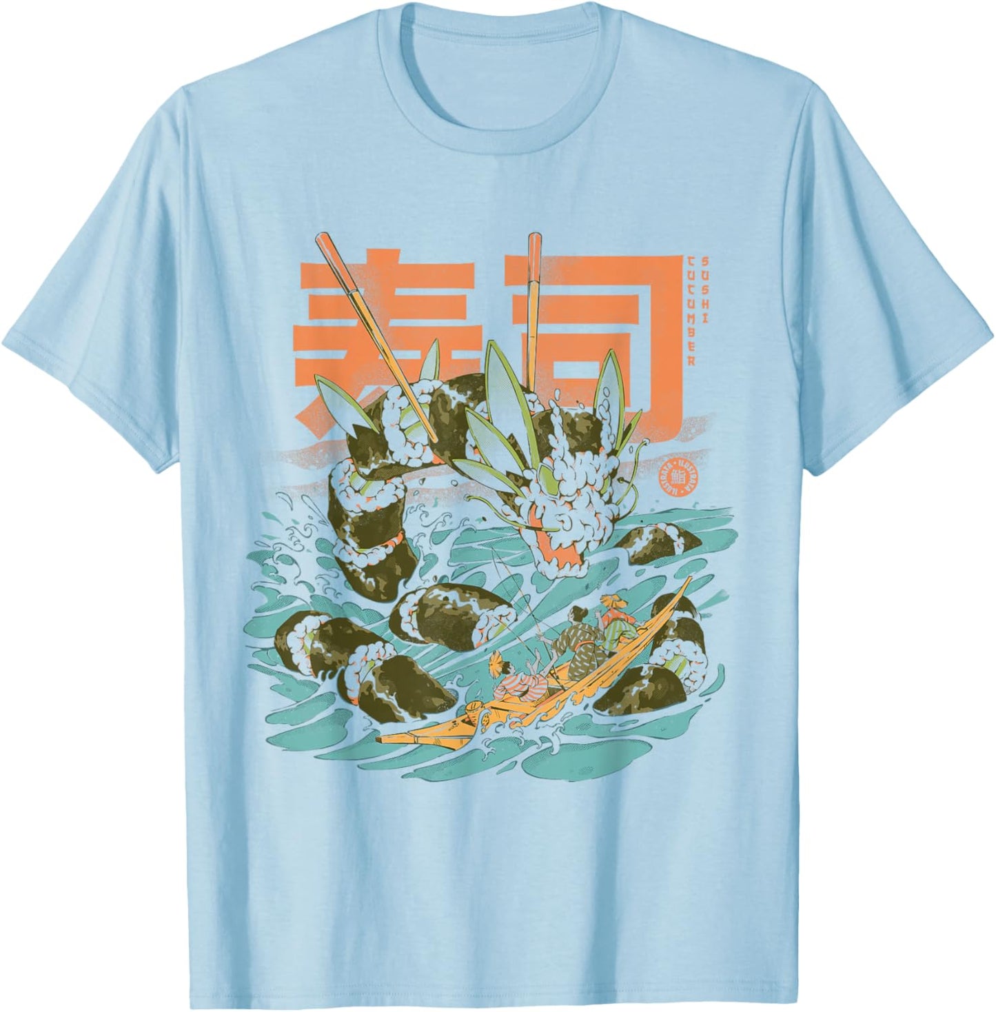 Cucumber Sushi Dragon Japanese Food Lovers Anime Dragon T-Shirt - T-Shirt | Light Blue