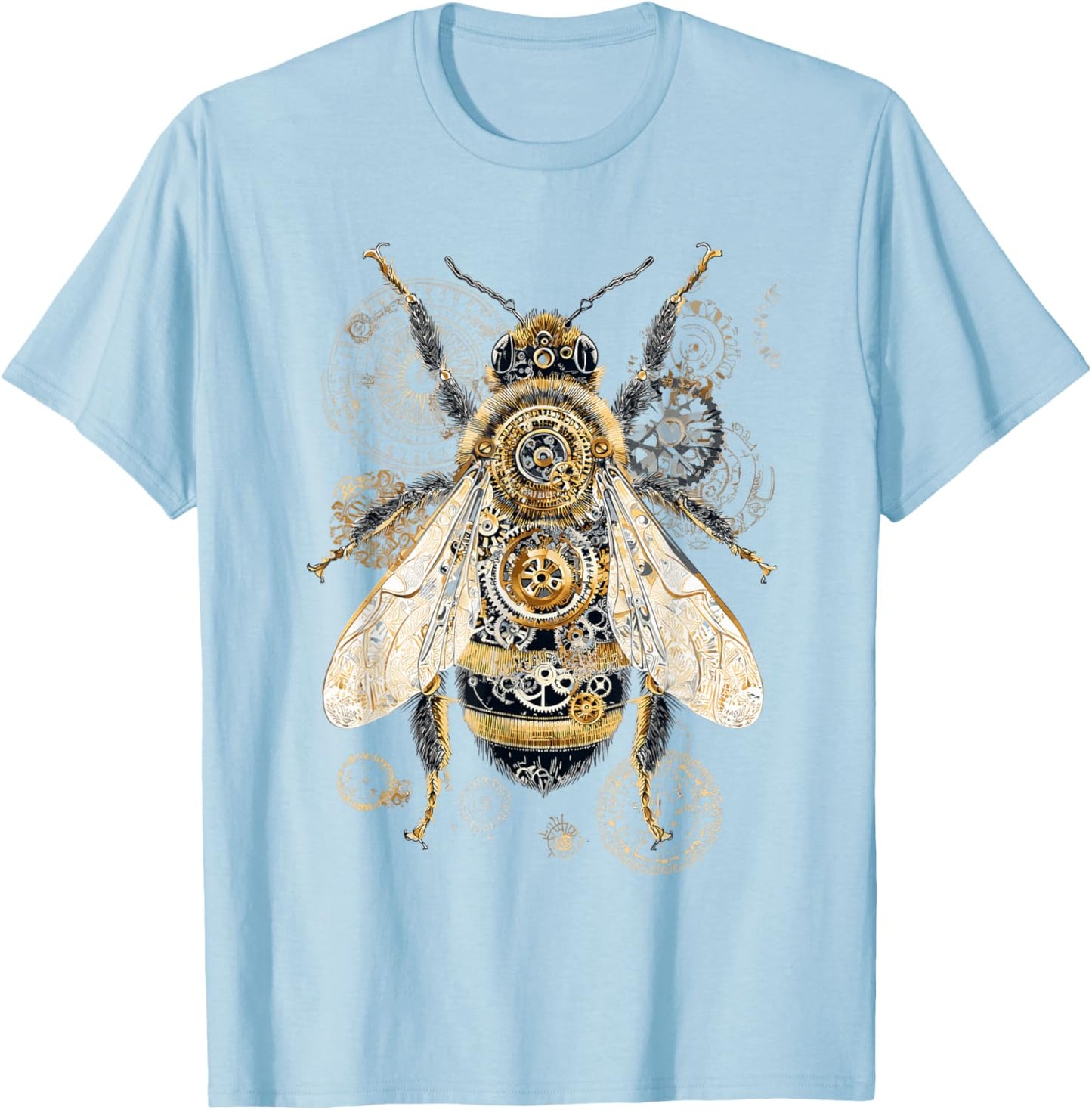 Steampunk Bee with Mechanical Details Fine and Ornate Pattern T-Shirt - T-Shirt | Light Blue