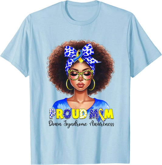 Proud Mom Down Syndrome Awareness African mom Down Syndrome T-Shirt - T-Shirt | Light Blue