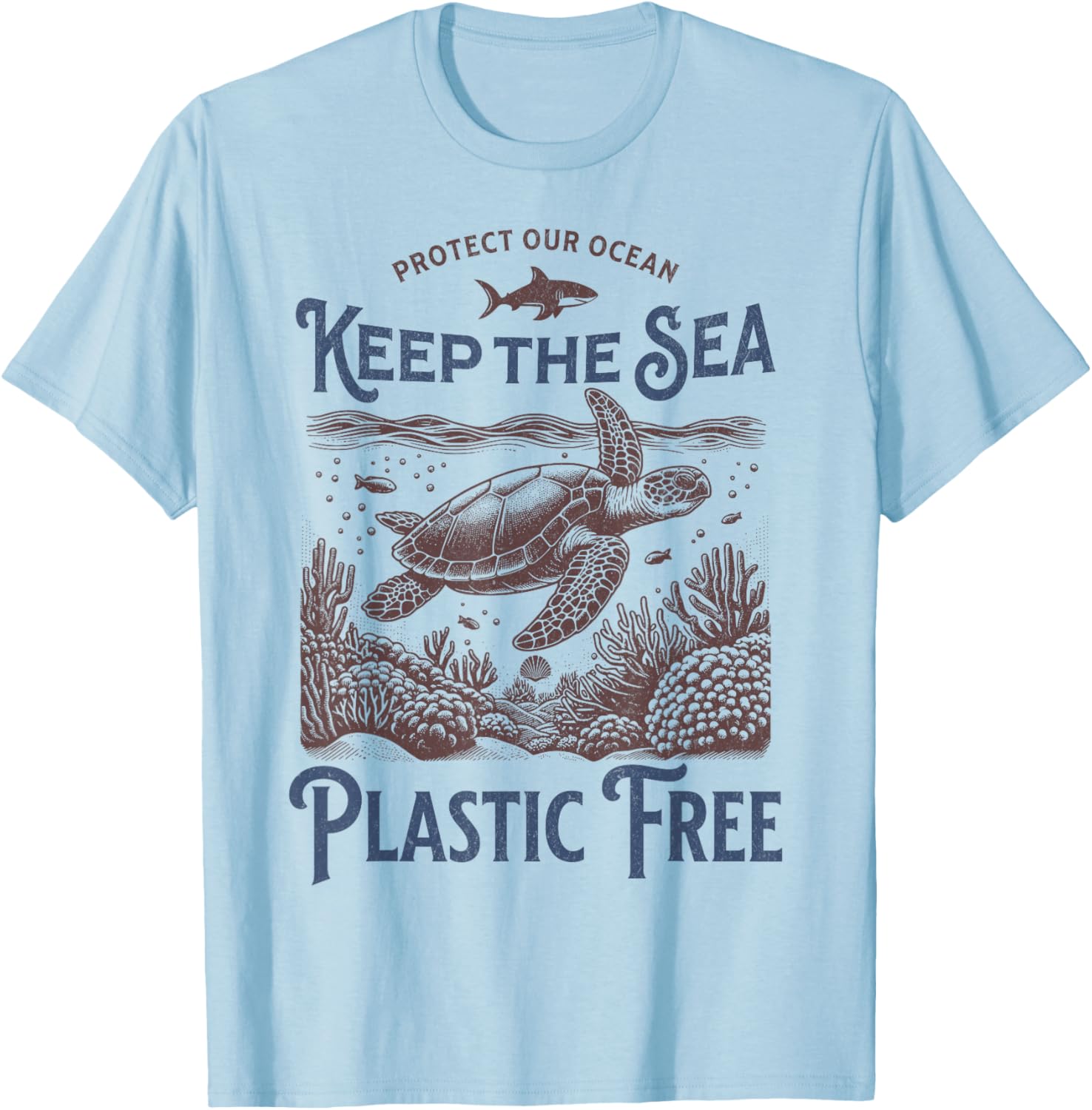 Vintage Nature apparel Earth Day Sea Turtle T-Shirt - T-Shirt | Light Blue