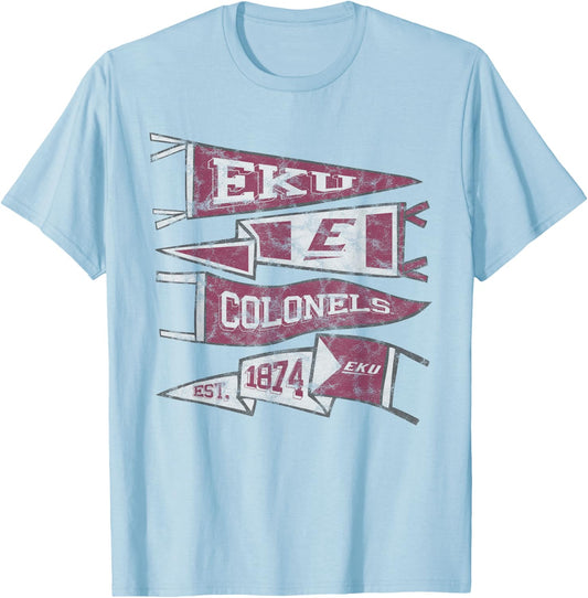 Eastern Kentucky University EKU Colonels Distressed Pennants T-Shirt - T-Shirt | Light Blue
