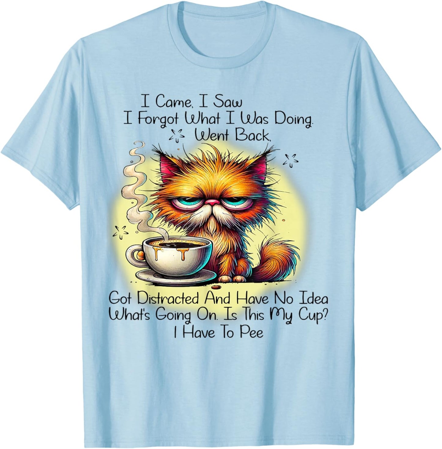 Cat I Came I Saw I Forgot What I Was Doing Went Back T-Shirt - T-Shirt | Light Blue