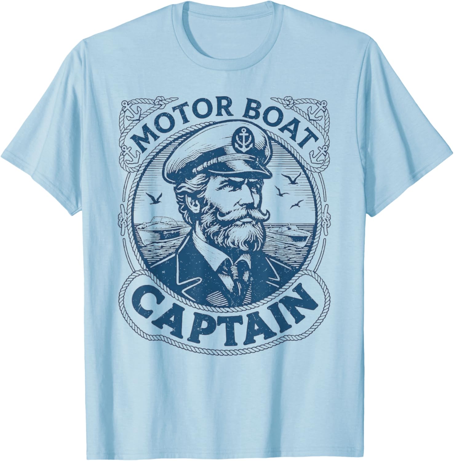Vintage Distressed Nautical Design Funny Motor Boat Captain T-Shirt - T-Shirt | Light Blue