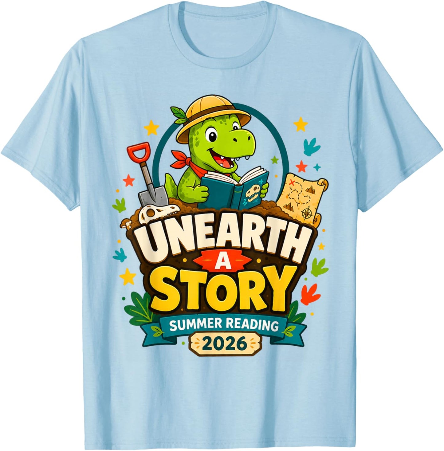 Unearth A Story Summer Reading 2026 Reading Book T-Shirt - T-Shirt | Light Blue